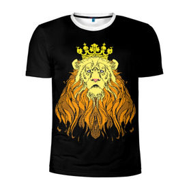 Мужская футболка 3D спортивная с принтом Лев в Белгороде, 100% полиэстер с улучшенными характеристиками | приталенный силуэт, круглая горловина, широкие плечи, сужается к линии бедра | animal | beast | crown | king | lion | mane | muzzle | orange | view | yellow | взгляд | грива | желтый | животное | зверь | корона | лев | оранжевый | царь