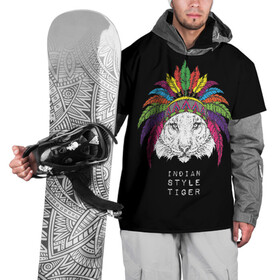 Накидка на куртку 3D с принтом Indian style tiger в Белгороде, 100% полиэстер |  | animal | ethnic | feathers | multicolored | muzzle | predator | tiger | животное | перья | разноцветный | тигр | этнический