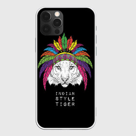 Чехол для iPhone 12 Pro с принтом Indian style tiger в Белгороде, силикон | область печати: задняя сторона чехла, без боковых панелей | animal | ethnic | feathers | multicolored | muzzle | predator | tiger | животное | перья | разноцветный | тигр | этнический