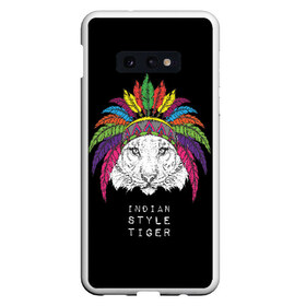 Чехол для Samsung S10E с принтом Indian style tiger в Белгороде, Силикон | Область печати: задняя сторона чехла, без боковых панелей | animal | ethnic | feathers | multicolored | muzzle | predator | tiger | животное | перья | разноцветный | тигр | этнический