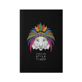 Обложка для паспорта матовая кожа с принтом Indian style tiger в Белгороде, натуральная матовая кожа | размер 19,3 х 13,7 см; прозрачные пластиковые крепления | animal | ethnic | feathers | multicolored | muzzle | predator | tiger | животное | перья | разноцветный | тигр | этнический