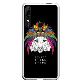 Чехол для Honor P Smart Z с принтом Indian style tiger в Белгороде, Силикон | Область печати: задняя сторона чехла, без боковых панелей | Тематика изображения на принте: animal | ethnic | feathers | multicolored | muzzle | predator | tiger | животное | перья | разноцветный | тигр | этнический