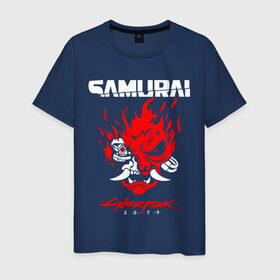 Мужская футболка хлопок с принтом Cyberpunk 2077 в Белгороде, 100% хлопок | прямой крой, круглый вырез горловины, длина до линии бедер, слегка спущенное плечо. | cyberpunk | cyberpunk 2077 | samurai | игры | киану ривз | киберпанк | самурай