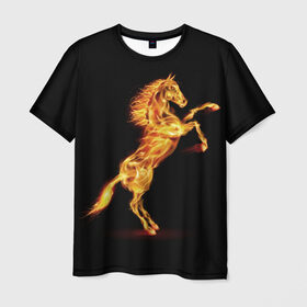 Мужская футболка 3D с принтом Огненная лошадь в Белгороде, 100% полиэфир | прямой крой, круглый вырез горловины, длина до линии бедер | Тематика изображения на принте: animal | beautiful | black | fiery | fire | hooves | horse | mane | wild | грива | дикий | животное | конь | копыта | красивый | лошадь | огненный | огонь | скакун | черный