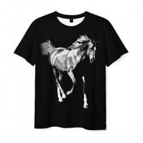 Мужская футболка 3D с принтом Конь вороной в Белгороде, 100% полиэфир | прямой крой, круглый вырез горловины, длина до линии бедер | Тематика изображения на принте: 