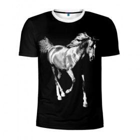 Мужская футболка 3D спортивная с принтом Конь вороной в Белгороде, 100% полиэстер с улучшенными характеристиками | приталенный силуэт, круглая горловина, широкие плечи, сужается к линии бедра | Тематика изображения на принте: 