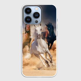 Чехол для iPhone 13 Pro с принтом Табун в Белгороде,  |  | animal | beautiful | black | brown | desert | gloss | herd | horse | mane | mustang | muzzle | nature | sand | white | wild | белый | грива | дикий | животное | конь | коричневый | красивый | лоск | лошадь | мустанг | песок | природа | пусты