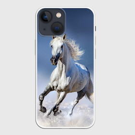 Чехол для iPhone 13 mini с принтом Белая лошадь в Белгороде,  |  | animal | beautiful | gloss | horse | mane | mustang | muzzle | nature | snow | white | wild | winter | белый | грива | дикий | животное | зима | конь | красивый | лоск | лошадь | мустанг | природа | скакун | снег