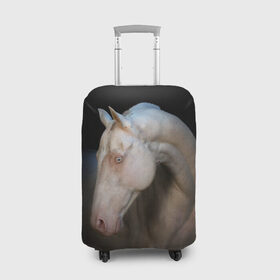 Чехол для чемодана 3D с принтом Белая лошадь в Белгороде, 86% полиэфир, 14% спандекс | двустороннее нанесение принта, прорези для ручек и колес | animal | black | breed | horse | muscle | muzzle | strength | unusual | white | белый | животное | конь | лошадь | мышцы | необычный | порода | сила | скакун