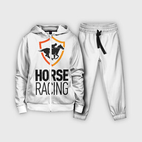 Детский костюм 3D с принтом Horse racing в Белгороде,  |  | animal | black | emblem | horse | rider | riding | slogan | sport | text | white | белый | езда | животное | конь | лошадь | наездник | слоган | спорт | текст | черный | эмблема