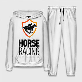 Женский костюм 3D (с толстовкой) с принтом Horse racing в Белгороде,  |  | animal | black | emblem | horse | rider | riding | slogan | sport | text | white | белый | езда | животное | конь | лошадь | наездник | слоган | спорт | текст | черный | эмблема