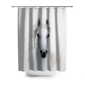 Штора 3D для ванной с принтом Белая лошадь в Белгороде, 100% полиэстер | плотность материала — 100 г/м2. Стандартный размер — 146 см х 180 см. По верхнему краю — пластиковые люверсы для креплений. В комплекте 10 пластиковых колец | animal | beautiful | gloss | horse | mane | mustang | muzzle | white | wild | белый | грива | дикий | животное | конь | красивый | лоск | лошадь | мустанг | скакун