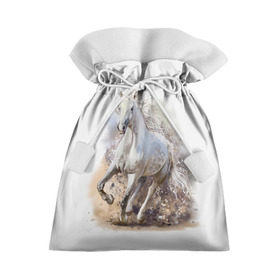 Подарочный 3D мешок с принтом Белая лошадь в Белгороде, 100% полиэстер | Размер: 29*39 см | Тематика изображения на принте: animal | beautiful | drawing | horse | mane | muzzle | nature | white | wild | белый | грива | дикий | животное | конь | красивый | лошадь | природа | рисунок | скакун