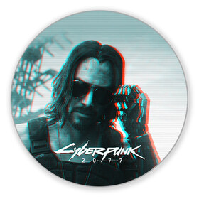 Коврик для мышки круглый с принтом Cyberpunk 2077 в Белгороде, резина и полиэстер | круглая форма, изображение наносится на всю лицевую часть | Тематика изображения на принте: cyberpunk | cyberpunk 2077 | samurai | игры | киану ривз | киберпанк | самурай