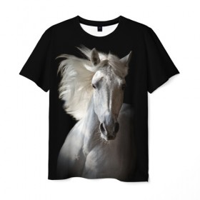 Мужская футболка 3D с принтом Белая лошадь в Белгороде, 100% полиэфир | прямой крой, круглый вырез горловины, длина до линии бедер | animal | beautiful | black | eyes | gloss | grace | harness | horse | look | mane | muzzle | strength | white | белая | взгляд | глаза | грация | грива | животное | конь | красивый | лоск | лошадь | сбруя | сила | скакун