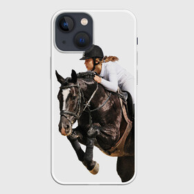 Чехол для iPhone 13 mini с принтом Наездница в Белгороде,  |  | animal | coffee | girl | harness | horse | rider | riding | sport | white | woman | белый | девушка | езда | женщина | животное | конь | кофейный | лошадь | наездница | сбруя | спорт
