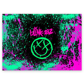 Поздравительная открытка с принтом BLINK-182 в Белгороде, 100% бумага | плотность бумаги 280 г/м2, матовая, на обратной стороне линовка и место для марки
 | Тематика изображения на принте: blink | music | rock | блинк | группа | музыка | музыканты | рок