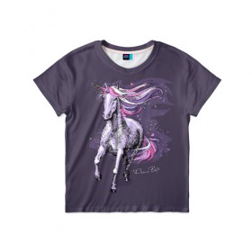 Детская футболка 3D с принтом Dream Big в Белгороде, 100% гипоаллергенный полиэфир | прямой крой, круглый вырез горловины, длина до линии бедер, чуть спущенное плечо, ткань немного тянется | animal | drawing | dream | fairytale | horn | magic | mane | purple | slogan | text | unicorn | волшебство | грива | единорог | животное | магия | мечта | рисунок | рог | сказочный | слоган | текст | фиолетовый