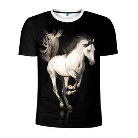 Мужская футболка 3D спортивная с принтом Серный в яблоках конь в Белгороде, 100% полиэстер с улучшенными характеристиками | приталенный силуэт, круглая горловина, широкие плечи, сужается к линии бедра | animal | beautiful | black | gloss | horse | mane | mustang | muzzle | white | wild | белый | в яблоках | грива | дикий | животное | конь | красивый | лоск | лошадь | мустанг | серый | скакун | черный