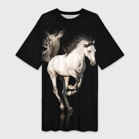 Платье-футболка 3D с принтом Серный в яблоках конь в Белгороде,  |  | animal | beautiful | black | gloss | horse | mane | mustang | muzzle | white | wild | белый | в яблоках | грива | дикий | животное | конь | красивый | лоск | лошадь | мустанг | серый | скакун | черный