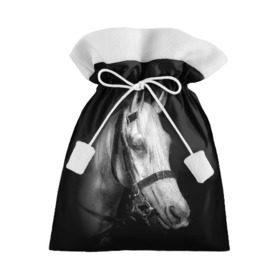 Подарочный 3D мешок с принтом Белая лошадь в Белгороде, 100% полиэстер | Размер: 29*39 см | Тематика изображения на принте: animal | beautiful | black | eyes | gloss | harness | horse | look | muzzle | white | белый | взгляд | глаза | животное | конь | красивый | лоск | лошадь | сбруя | скакун