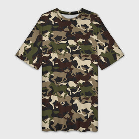 Платье-футболка 3D с принтом Камуфляж в Белгороде,  |  | animal | camouflage | cool | herd | horse | khaki | military | военный | животное | камуфляж | конь | лошадь | прикольный | скакун | табун | хаки