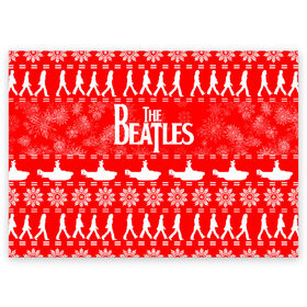 Поздравительная открытка с принтом The Beatles (6) в Белгороде, 100% бумага | плотность бумаги 280 г/м2, матовая, на обратной стороне линовка и место для марки
 | beatles | merry christmas | music | rock | the beatles | yellow submarine | битлз | джон леннон | легенда | музыка | новогодний свитшот | новый год | пит бест | рок
