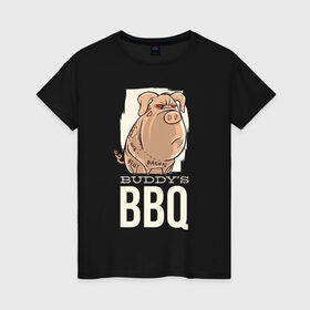 Женская футболка хлопок с принтом Злая Свинка в Белгороде, 100% хлопок | прямой крой, круглый вырез горловины, длина до линии бедер, слегка спущенное плечо | bbq | барбекю | еда | мясо | свинина | свиньи | свинья | шашлык