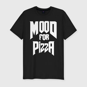 Мужская футболка премиум с принтом Пицца Дум в Белгороде, 92% хлопок, 8% лайкра | приталенный силуэт, круглый вырез ворота, длина до линии бедра, короткий рукав | cacodemon | doom | eternal | pizza | вечность | вечный | дум | итёрнал | какодемон | пицца | этернал