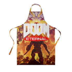 Фартук 3D с принтом Doom Eternal в Белгороде, 100% полиэстер | общий размер — 65 х 85 см, ширина нагрудника — 26 см, горловина — 53 см, длина завязок — 54 см, общий обхват в поясе — 173 см. Принт на завязках и на горловине наносится с двух сторон, на основной части фартука — только с внешней стороны | cacodemon | doom | eternal | вечность | вечный | дум | итёрнал | какодемон | этернал