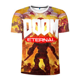 Мужская футболка 3D спортивная с принтом Doom Eternal в Белгороде, 100% полиэстер с улучшенными характеристиками | приталенный силуэт, круглая горловина, широкие плечи, сужается к линии бедра | cacodemon | doom | eternal | вечность | вечный | дум | итёрнал | какодемон | этернал