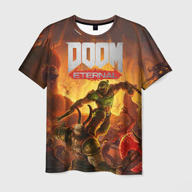 Мужская футболка 3D с принтом Doom в Белгороде, 100% полиэфир | прямой крой, круглый вырез горловины, длина до линии бедер | cacodemon | doom | eternal | вечность | вечный | дум | итёрнал | какодемон | этернал