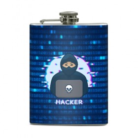 Фляга с принтом Хакер в Белгороде, металлический корпус | емкость 0,22 л, размер 125 х 94 мм. Виниловая наклейка запечатывается полностью | hacker | hacknet | взлом | виртуальность | кибер | киберпанк | программист | хакер