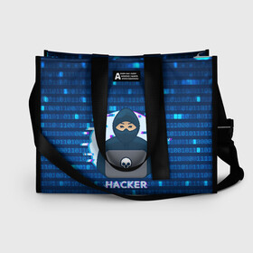 Сумка-шоппер 3D с принтом Хакер в Белгороде, 100% полиэстер | застегивается на металлическую кнопку; внутренний карман застегивается на молнию. Стенки укреплены специальным мягким материалом, чтобы защитить содержимое от несильных ударов
 | hacker | hacknet | взлом | виртуальность | кибер | киберпанк | программист | хакер