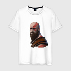 Мужская футболка хлопок с принтом Kratos в Белгороде, 100% хлопок | прямой крой, круглый вырез горловины, длина до линии бедер, слегка спущенное плечо. | Тематика изображения на принте: godofwar | kratos | кратос