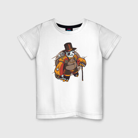 Детская футболка хлопок с принтом Стимпанк Панда в Белгороде, 100% хлопок | круглый вырез горловины, полуприлегающий силуэт, длина до линии бедер | panda | steam | steampunk | панда | панды | робот | стим | стимпанк