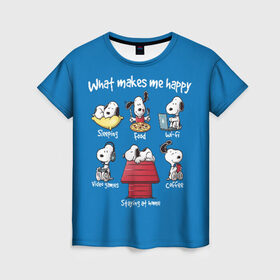 Женская футболка 3D с принтом Что делает меня счастливым в Белгороде, 100% полиэфир ( синтетическое хлопкоподобное полотно) | прямой крой, круглый вырез горловины, длина до линии бедер | happy | makes | me | peanuts | snoopy | what | арахис | вудсток | пес | сабака | снупи | собака | чарли браун | щенок