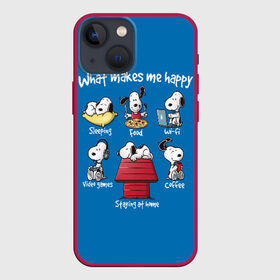 Чехол для iPhone 13 mini с принтом Что делает меня счастливым в Белгороде,  |  | happy | makes | me | peanuts | snoopy | what | арахис | вудсток | пес | сабака | снупи | собака | чарли браун | щенок