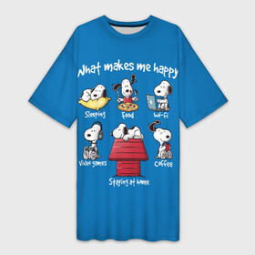 Платье-футболка 3D с принтом Что делает меня счастливым в Белгороде,  |  | happy | makes | me | peanuts | snoopy | what | арахис | вудсток | пес | сабака | снупи | собака | чарли браун | щенок