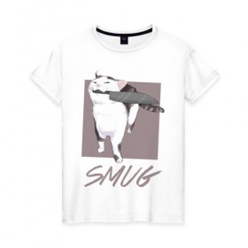 Женская футболка хлопок с принтом Smug Cat в Белгороде, 100% хлопок | прямой крой, круглый вырез горловины, длина до линии бедер, слегка спущенное плечо | cat | cats | knife | meme | картинки | котики | коты | кошки | мемы | прикольное