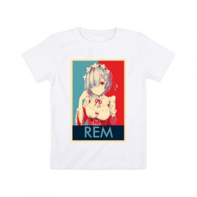 Детская футболка хлопок с принтом Рем в Белгороде, 100% хлопок | круглый вырез горловины, полуприлегающий силуэт, длина до линии бедер | Тематика изображения на принте: re zero | аниме | манга | рем