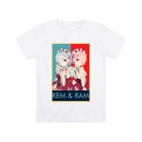 Детская футболка хлопок с принтом Рем и Рам в Белгороде, 100% хлопок | круглый вырез горловины, полуприлегающий силуэт, длина до линии бедер | Тематика изображения на принте: аниме | горничная | рам | ре зеро | рем