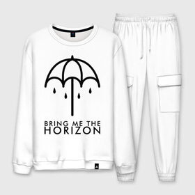 Мужской костюм хлопок с принтом BRING ME THE HORIZON в Белгороде, 100% хлопок | на свитшоте круглая горловина, мягкая резинка по низу. Брюки заужены к низу, на них два вида карманов: два “обычных” по бокам и два объемных, с клапанами, расположенные ниже линии бедра. Брюки с мягкой трикотажной резинкой на поясе и по низу штанин. В поясе для дополнительного комфорта — широкие завязки | bmth | bring me the horizon