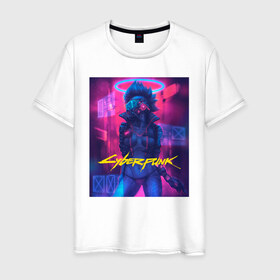 Мужская футболка хлопок с принтом cyberpunk 2077 в Белгороде, 100% хлопок | прямой крой, круглый вырез горловины, длина до линии бедер, слегка спущенное плечо. | 