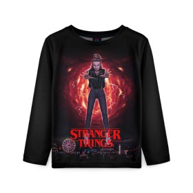 Детский лонгслив 3D с принтом STRANGER THINGS в Белгороде, 100% полиэстер | длинные рукава, круглый вырез горловины, полуприлегающий силуэт
 | Тематика изображения на принте: 011 | eggo | eleven | friends don t lie | netflix | season 3 | stranger things | демогоргон | нетфликс | одиннадцатая | очень странные дела | сезон 3