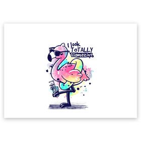Поздравительная открытка с принтом Огненный фламинго в Белгороде, 100% бумага | плотность бумаги 280 г/м2, матовая, на обратной стороне линовка и место для марки
 | Тематика изображения на принте: berd | dance | flamazing | flamingo | i look | kero kero bonito | to tally | кардмэйкинг | мир | птица | птицы | розовый