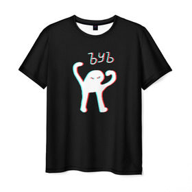 Мужская футболка 3D с принтом ЪУЪ (GLITCH) в Белгороде, 100% полиэфир | прямой крой, круглый вырез горловины, длина до линии бедер | cursed cat | glitch | meme | truxkot19 | глитч | мем с котом | мемы | прикол | съука | черный кот | ъуъ съука | юмор
