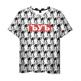Мужская футболка 3D с принтом ЪУЪ в Белгороде, 100% полиэфир | прямой крой, круглый вырез горловины, длина до линии бедер | cursed cat | meme | pattern | truxkot19 | мем с котом | мемы | паттерн | прикол | съука | черный кот | ъуъ съука | юмор