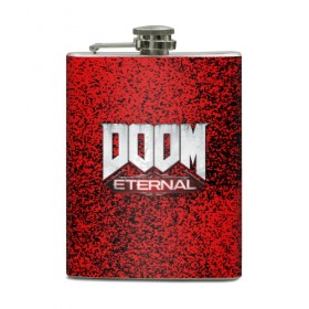 Фляга с принтом DOOM ETERNAL в Белгороде, металлический корпус | емкость 0,22 л, размер 125 х 94 мм. Виниловая наклейка запечатывается полностью | Тематика изображения на принте: 