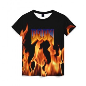 Женская футболка 3D с принтом DOOM в Белгороде, 100% полиэфир ( синтетическое хлопкоподобное полотно) | прямой крой, круглый вырез горловины, длина до линии бедер | doom | doom eternal | game | дум | игры